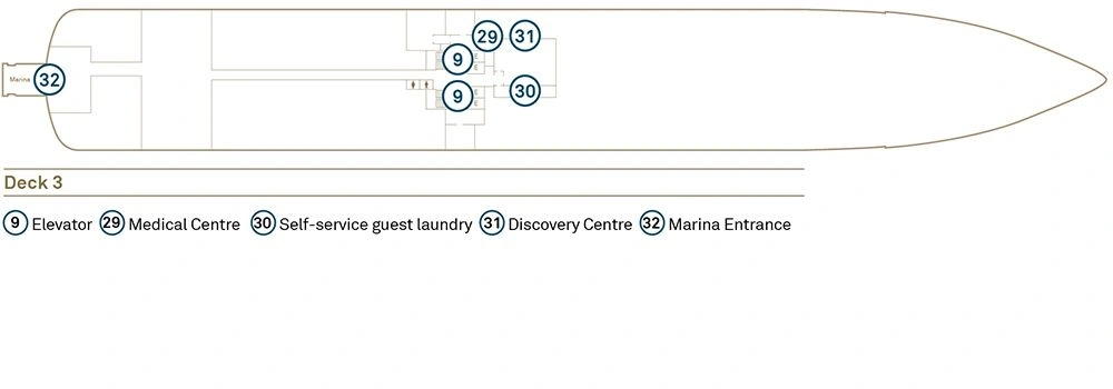 Scenic Eclipse, Deck 3: official cabin and venue layout