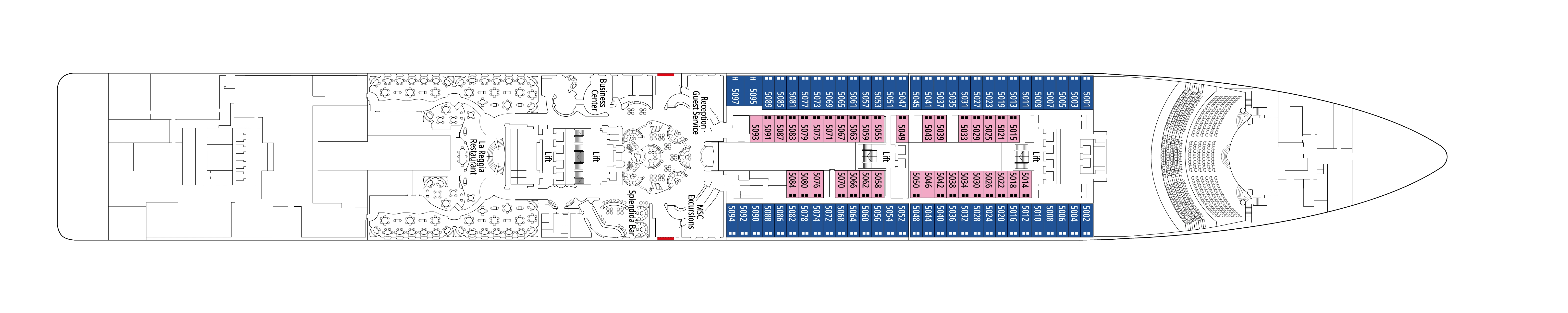 MSC Splendida, Deck 5: official cabin and venue layout
