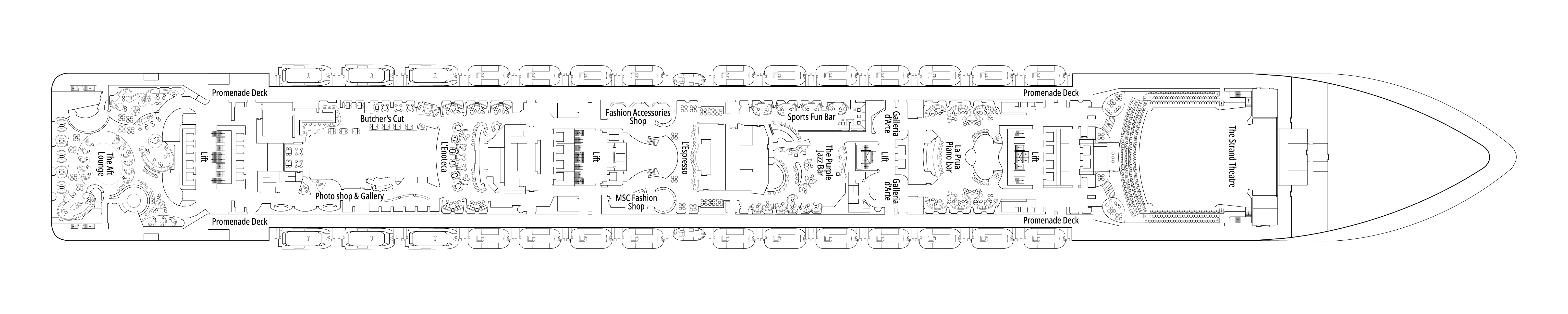 MSC Splendida, Deck 7: official cabin and venue layout