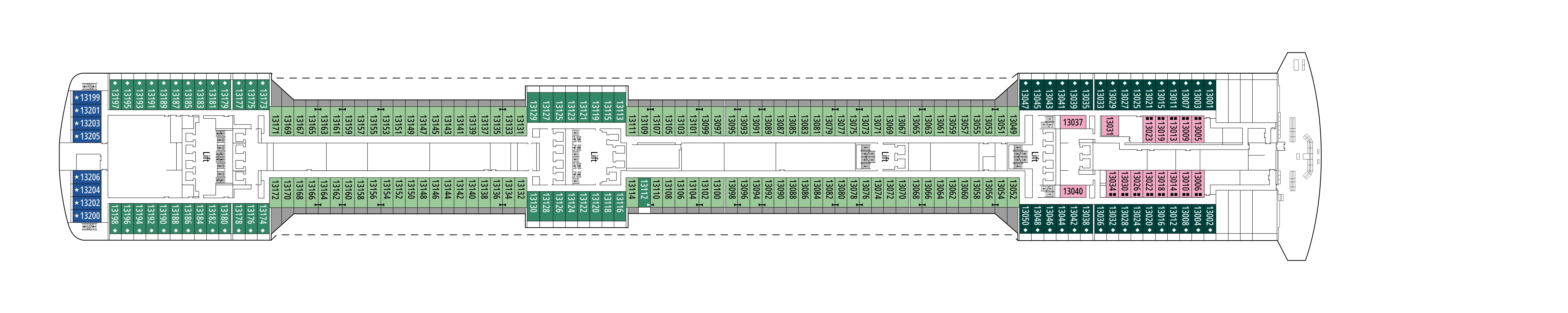 MSC Splendida, Deck 13: official cabin and venue layout