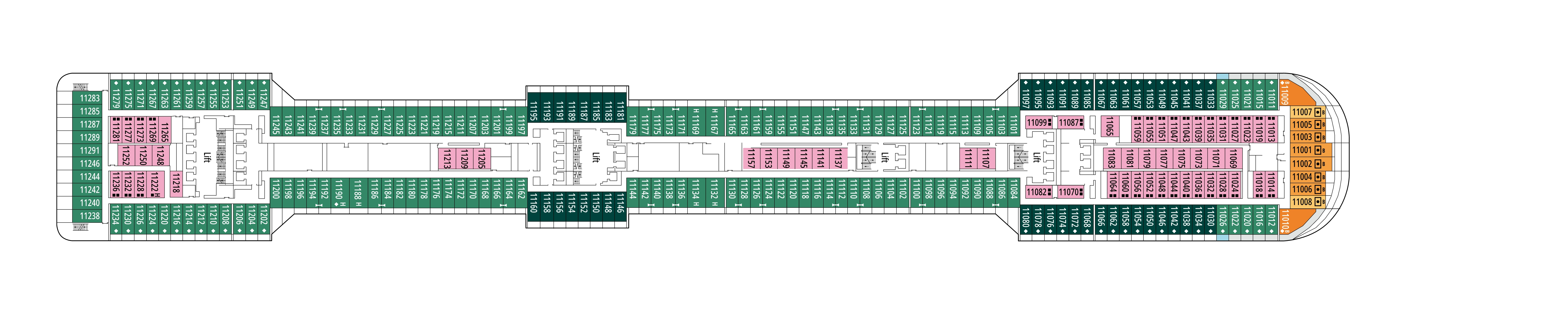 MSC Splendida, Deck 11: official cabin and venue layout