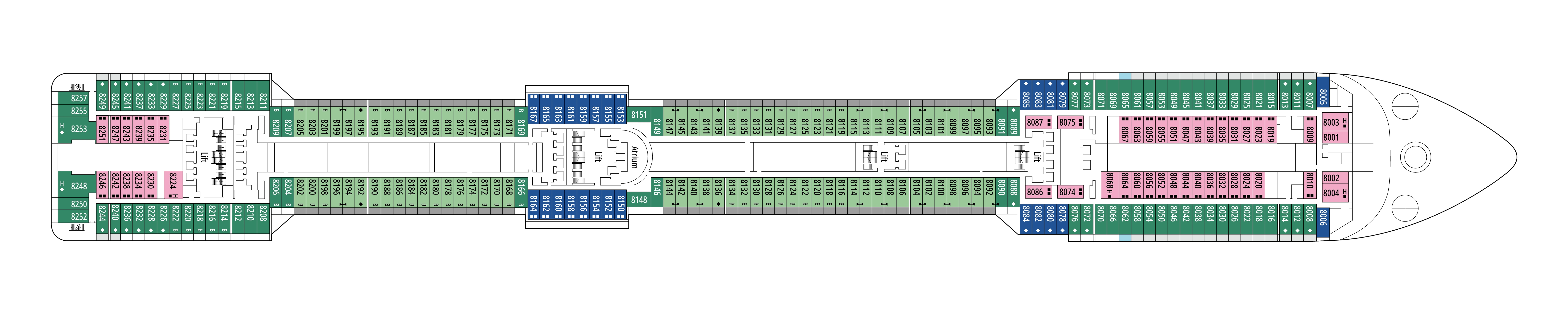 MSC Splendida, Deck 8: official cabin and venue layout
