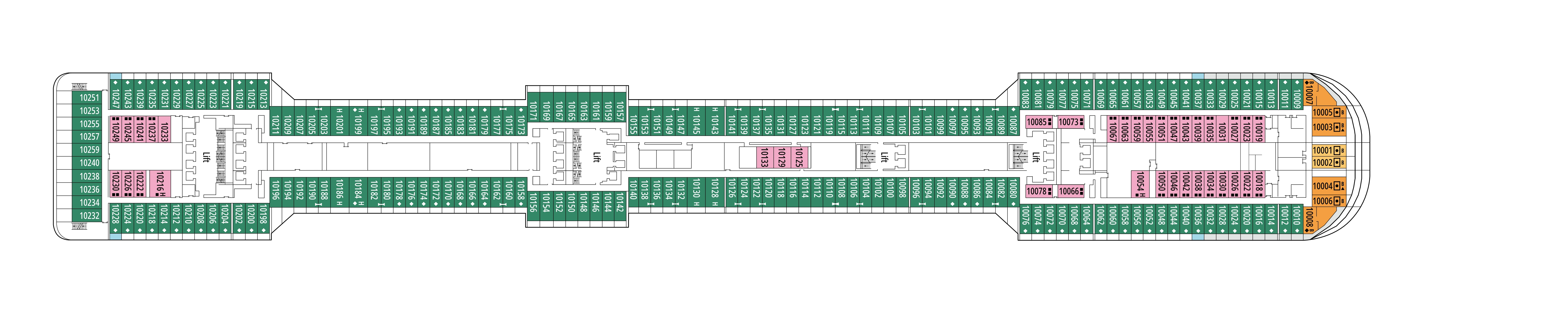 MSC Splendida, Deck 10: official cabin and venue layout