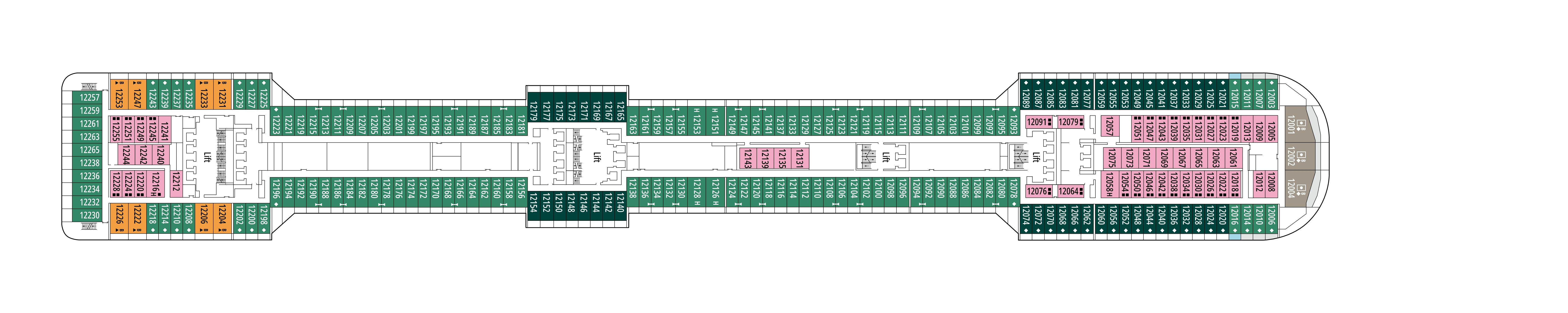 MSC Splendida, Deck 12: official cabin and venue layout