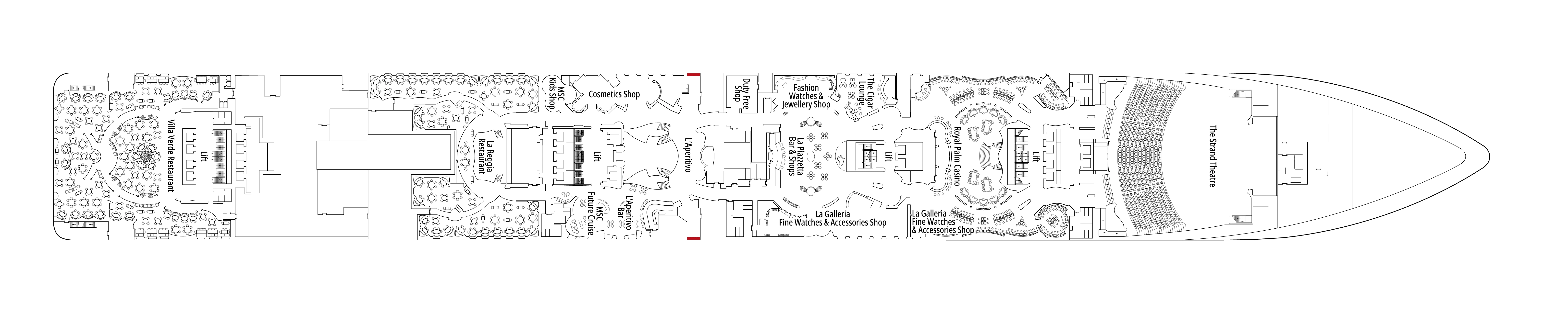 MSC Splendida, Deck 6: official cabin and venue layout