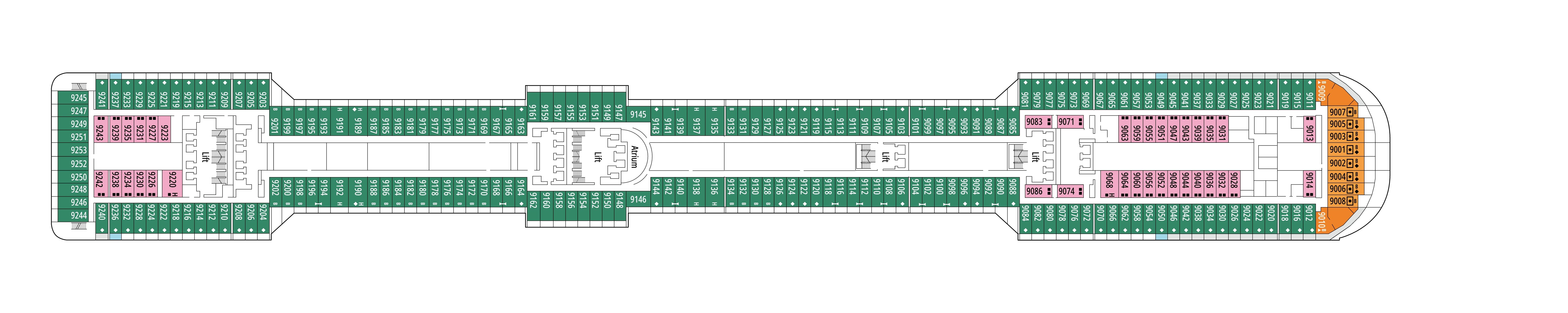 MSC Splendida, Deck 9: official cabin and venue layout