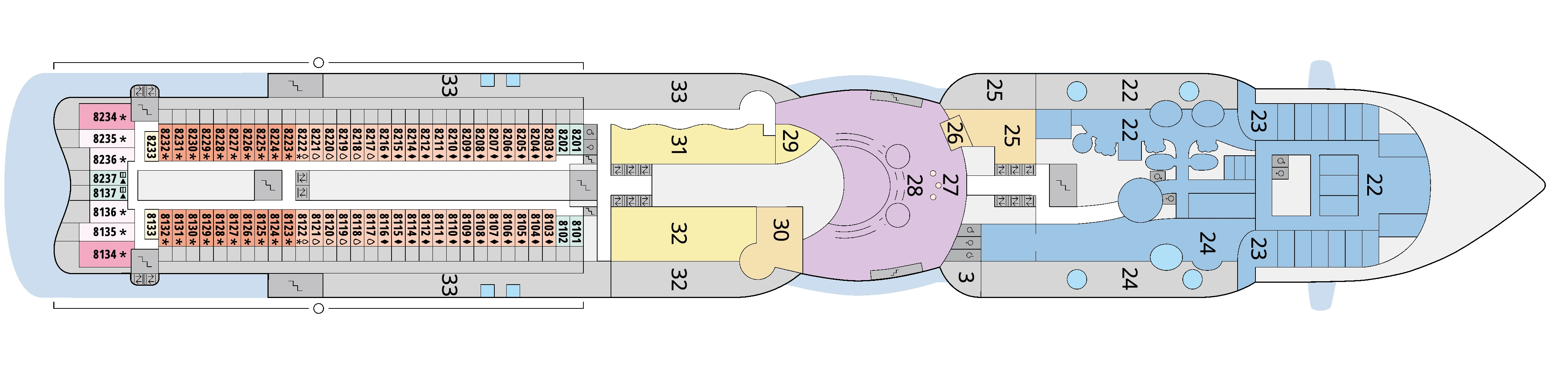 AIDAperla, Deck 8: official cabin and venue layout