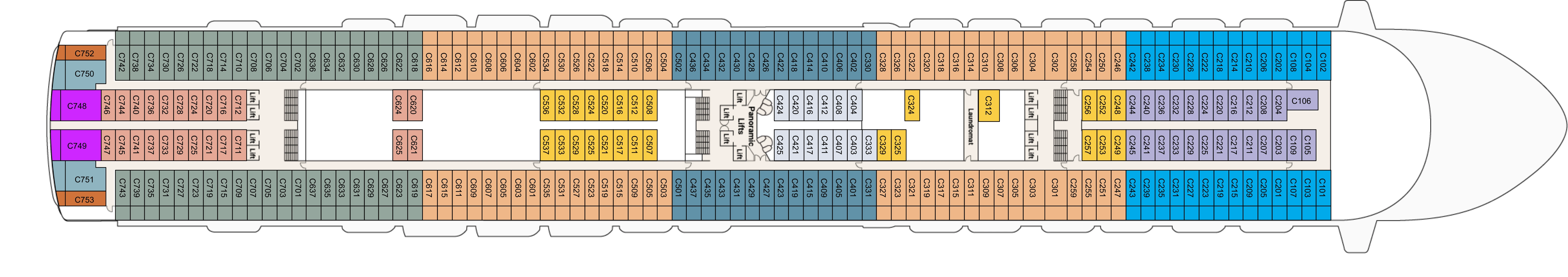 Emerald Princess, Deck 10: official cabin and venue layout