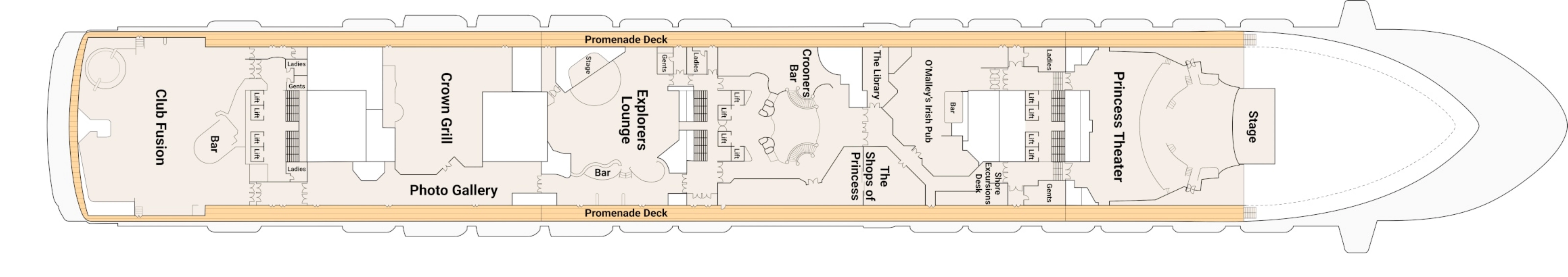 Emerald Princess, Deck 7: official cabin and venue layout