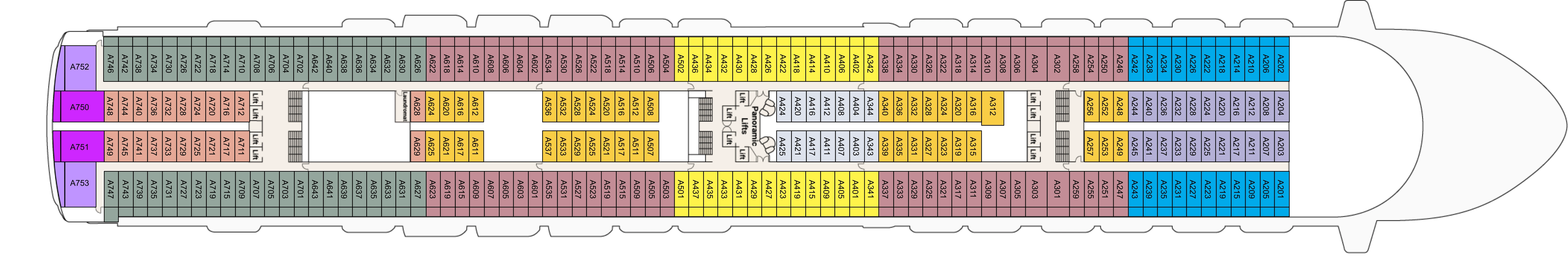 Emerald Princess, Deck 12: official cabin and venue layout