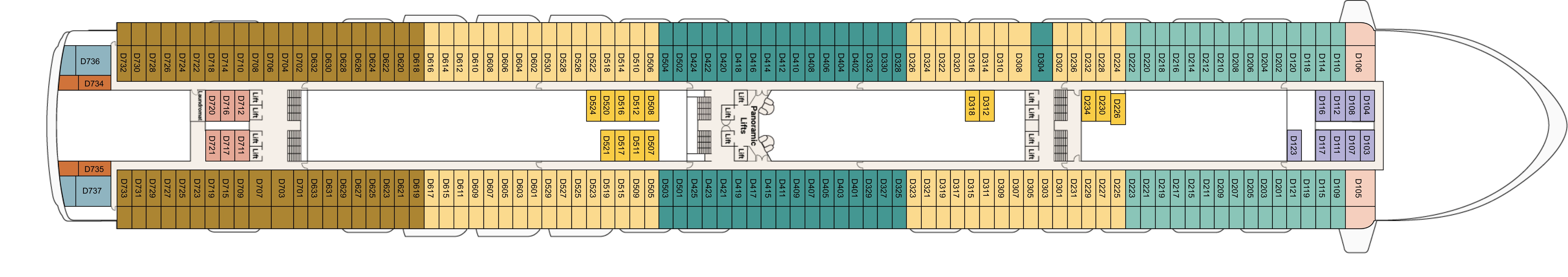 Emerald Princess, Deck 9: official cabin and venue layout