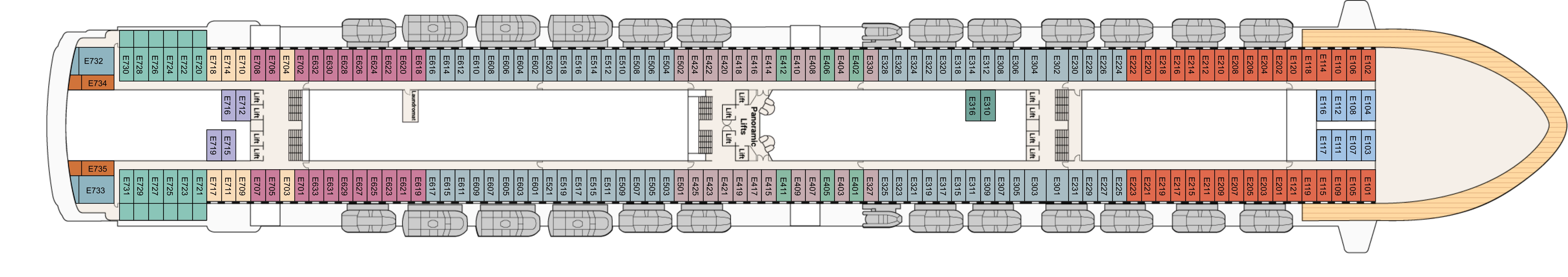 Emerald Princess, Deck 8: official cabin and venue layout