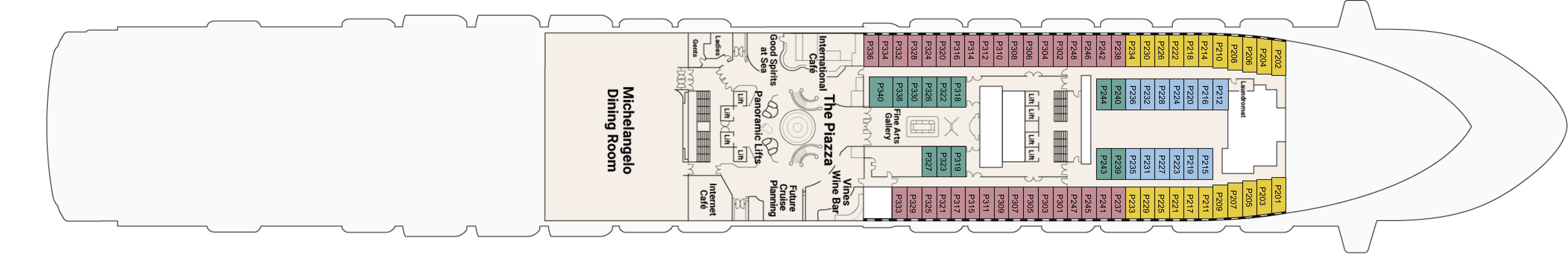 Emerald Princess, Deck 5: official cabin and venue layout