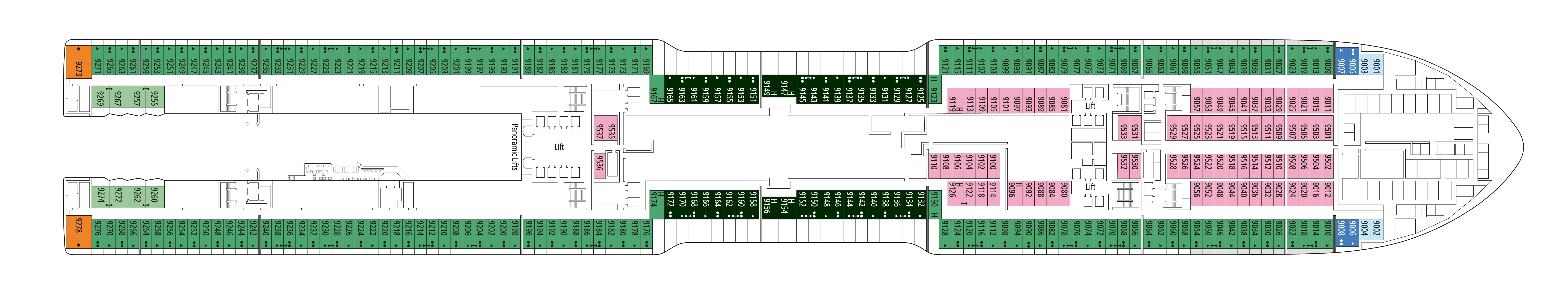 MSC World America, Deck 9: official cabin and venue layout