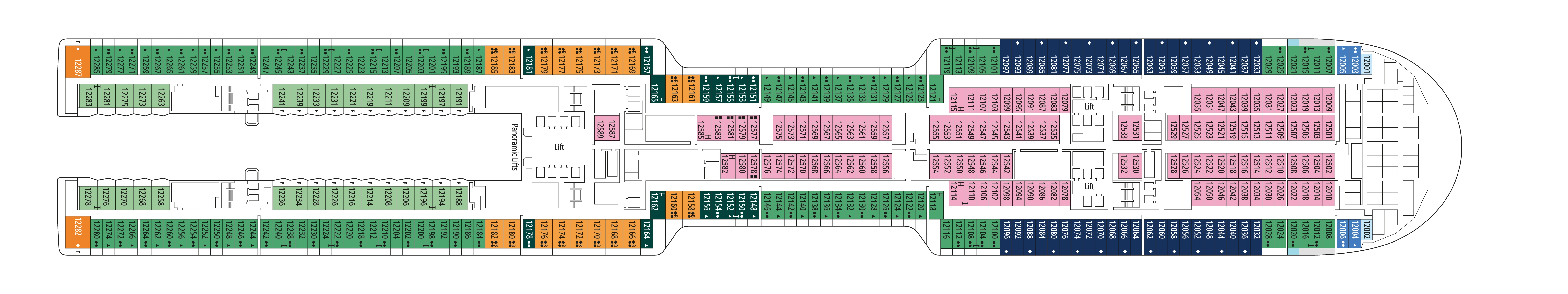 MSC World America, Deck 12: official cabin and venue layout