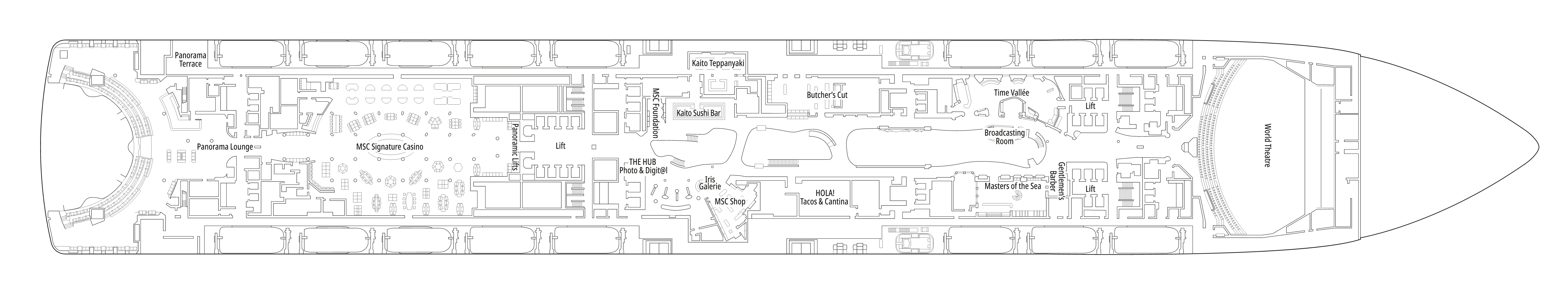 MSC World America, Deck 7: official cabin and venue layout