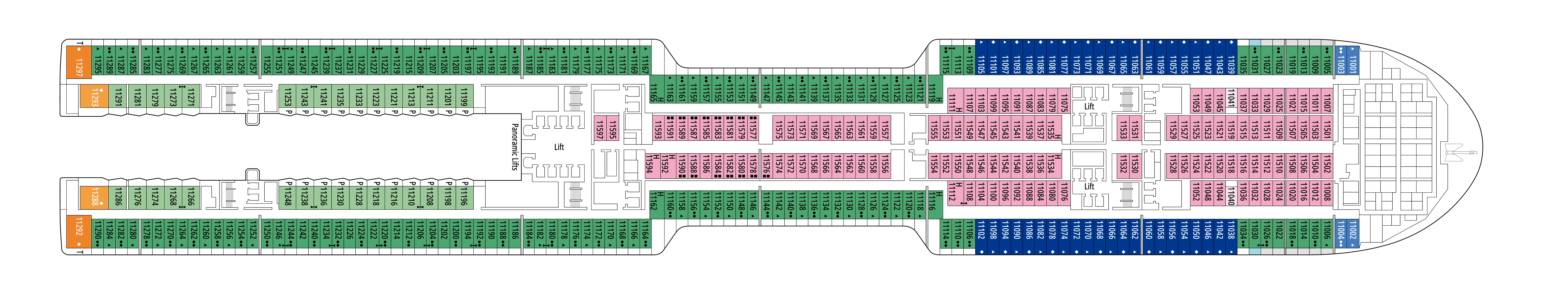 MSC World America, Deck 11: official cabin and venue layout