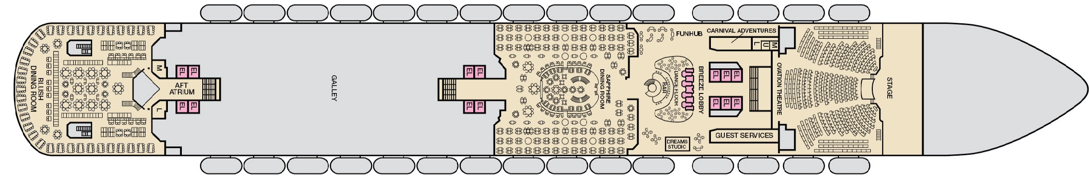 Carnival Breeze, Deck 3: official cabin and venue layout