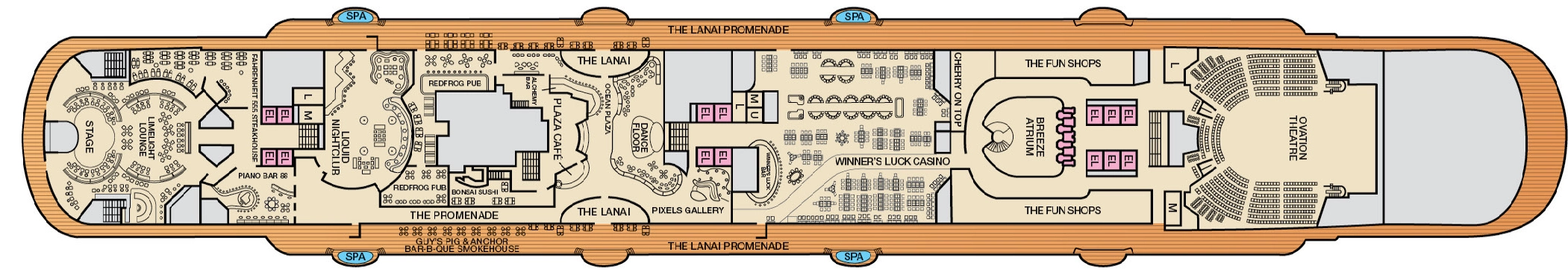 Carnival Breeze, Deck 5: official cabin and venue layout