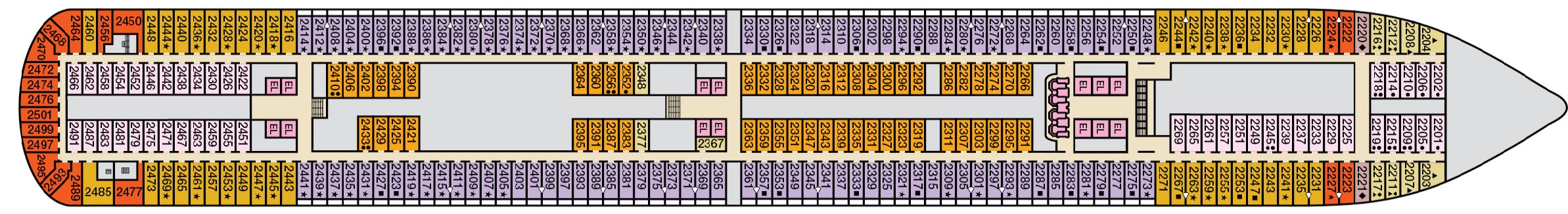 Carnival Breeze, Deck 2: official cabin and venue layout