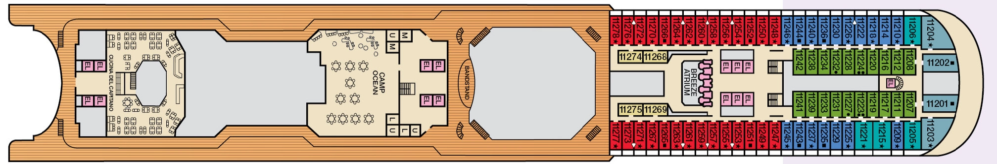 Carnival Breeze, Deck 11: official cabin and venue layout
