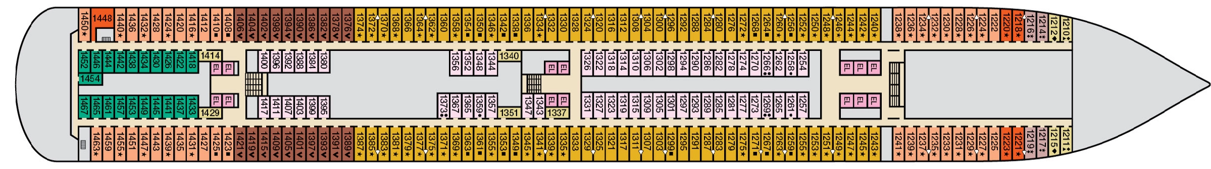 Carnival Breeze, Deck 1: official cabin and venue layout