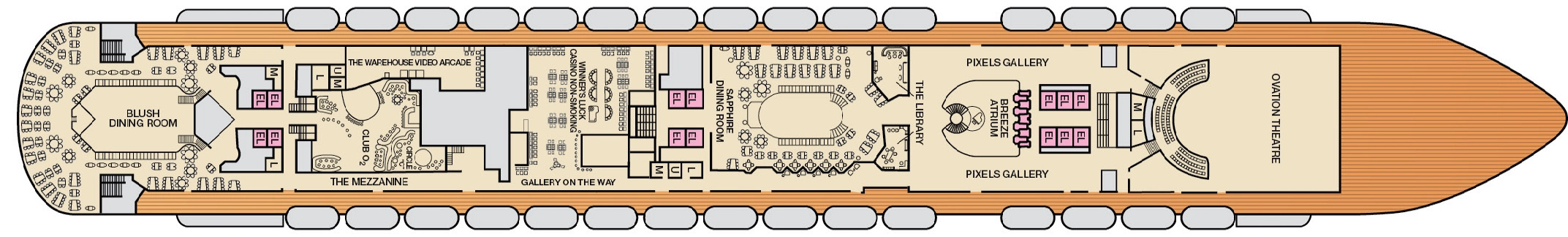 Carnival Breeze, Deck 4: official cabin and venue layout