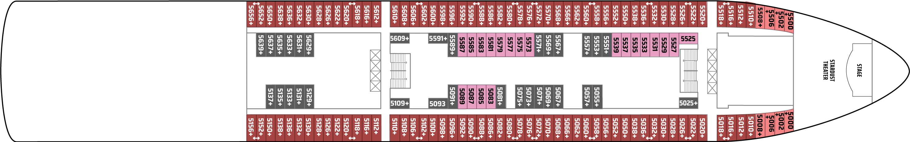 Norwegian Dawn, Deck 5: official cabin and venue layout