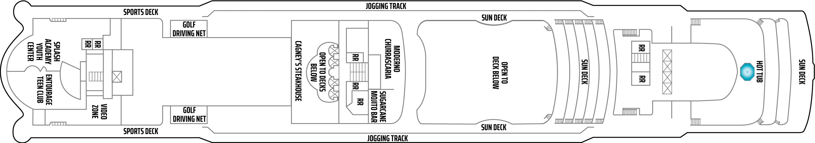 Norwegian Dawn, Deck 13: official cabin and venue layout
