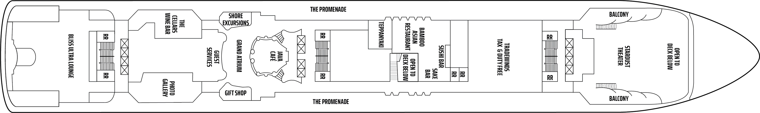 Norwegian Dawn, Deck 7: official cabin and venue layout