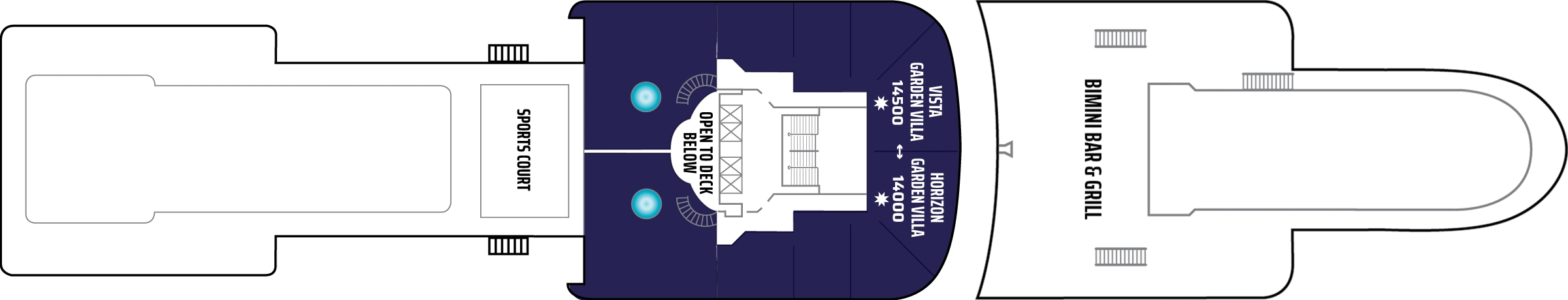 Norwegian Dawn, Deck 14: official cabin and venue layout