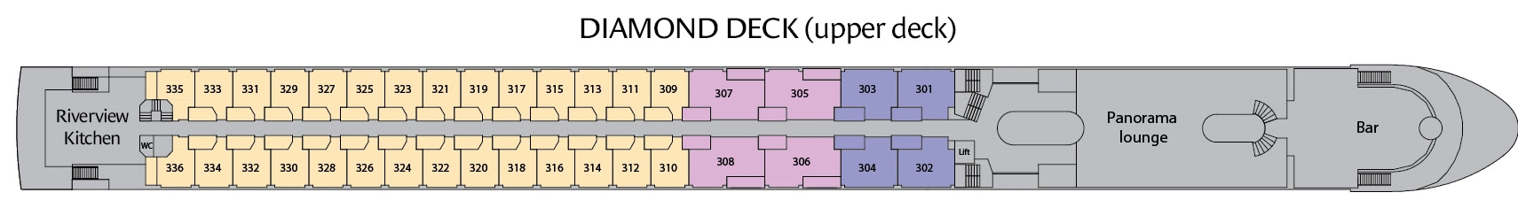 Riviera Radiance, Deck 3: official cabin and venue layout