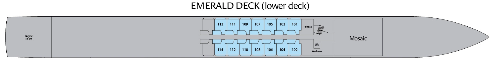 Riviera Radiance, Deck 1: official cabin and venue layout