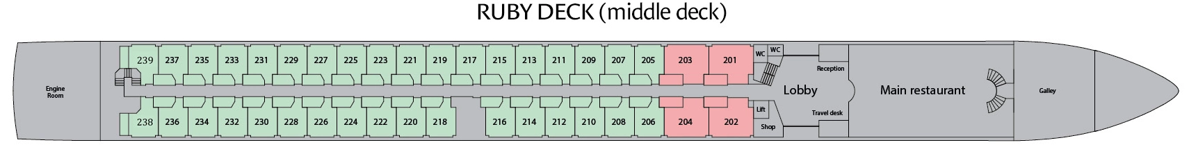 Riviera Radiance, Deck 2: official cabin and venue layout