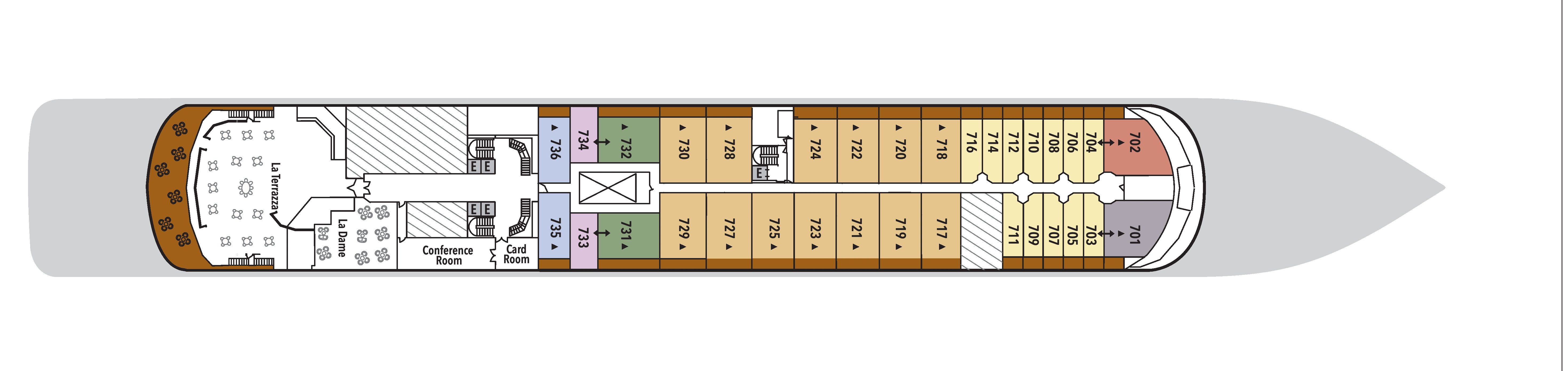 Silver Whisper, Deck 7: official cabin and venue layout