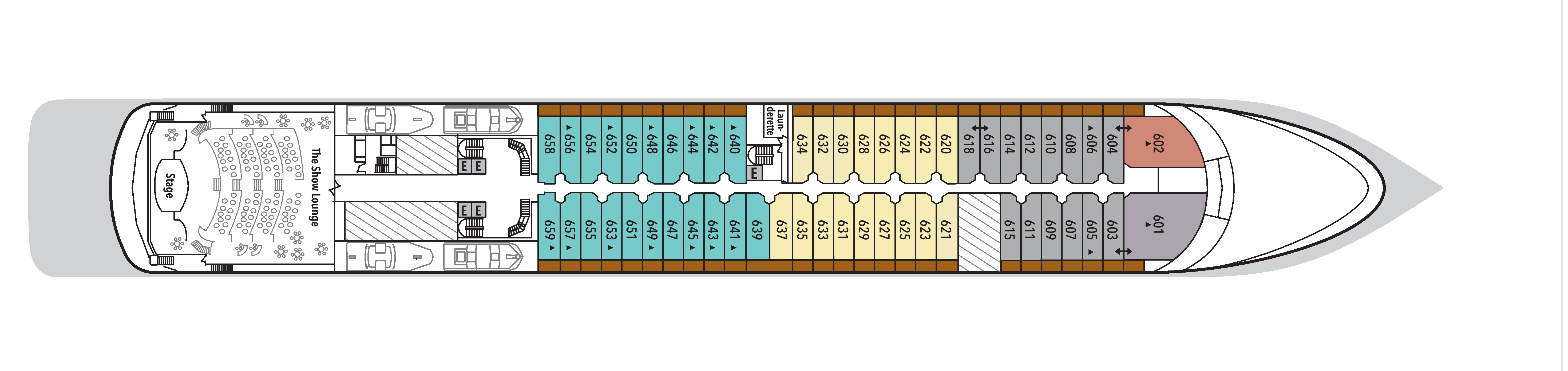 Silver Whisper, Deck 6: official cabin and venue layout