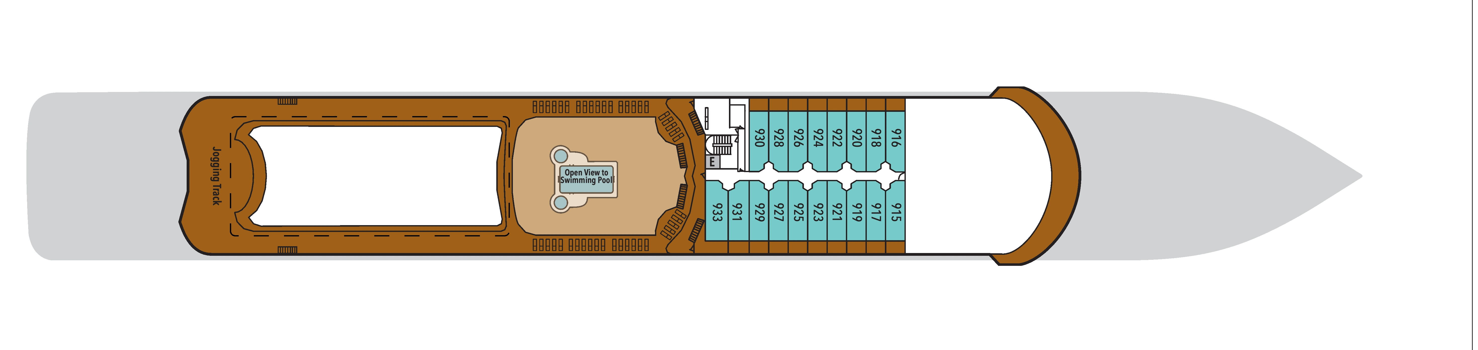 Silver Whisper, Deck 9: official cabin and venue layout