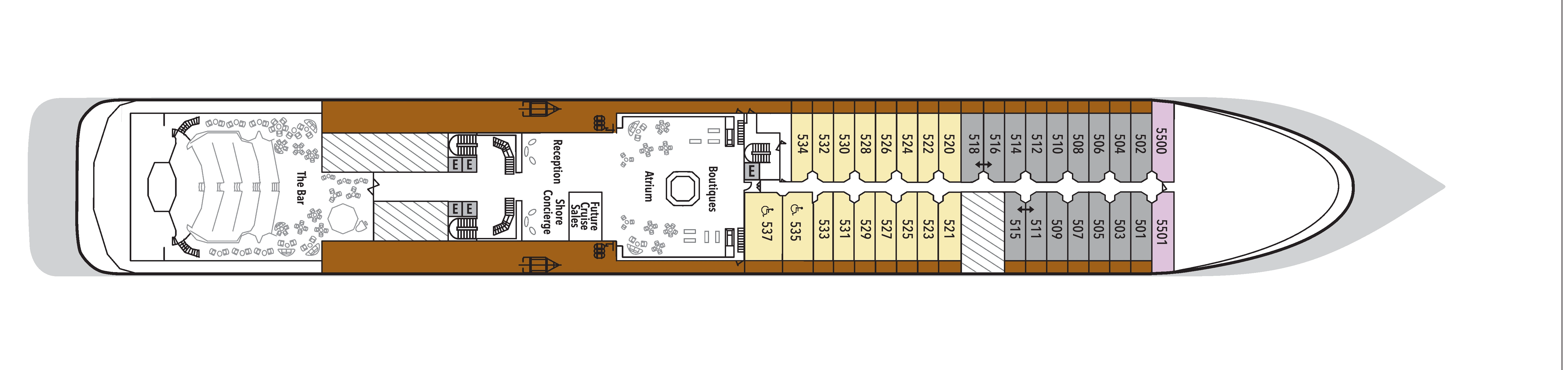 Silver Whisper, Deck 5: official cabin and venue layout