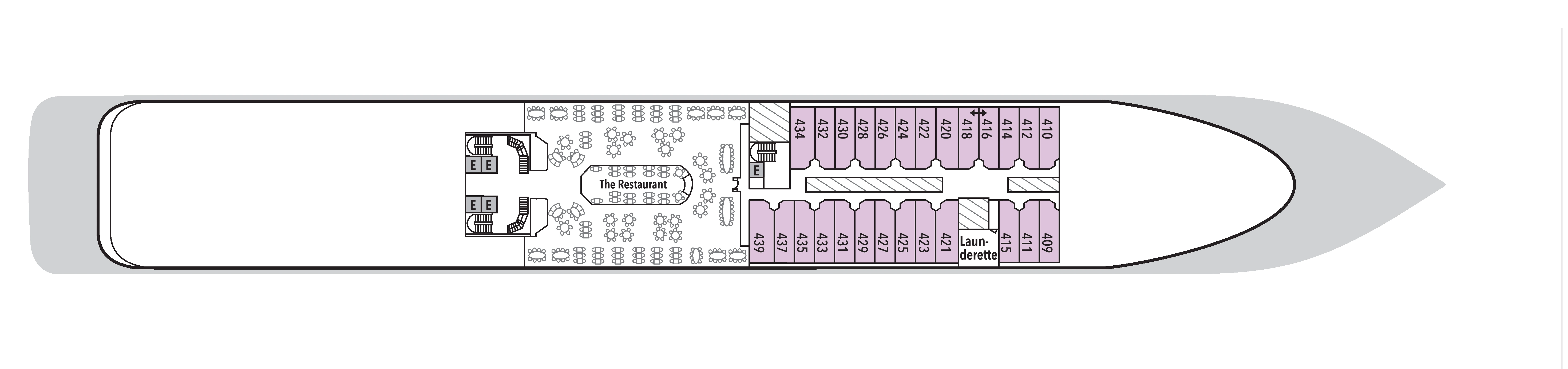 Silver Whisper, Deck 4: official cabin and venue layout
