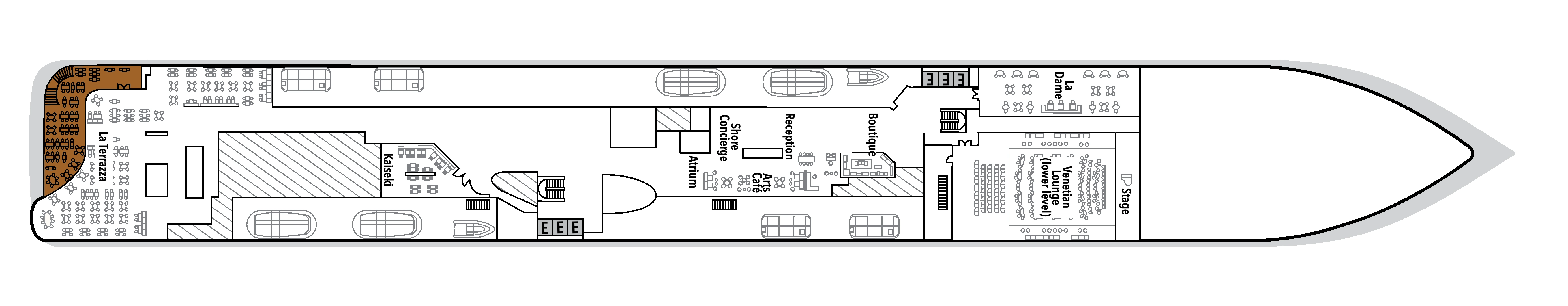 Silver Nova, Deck 4: official cabin and venue layout