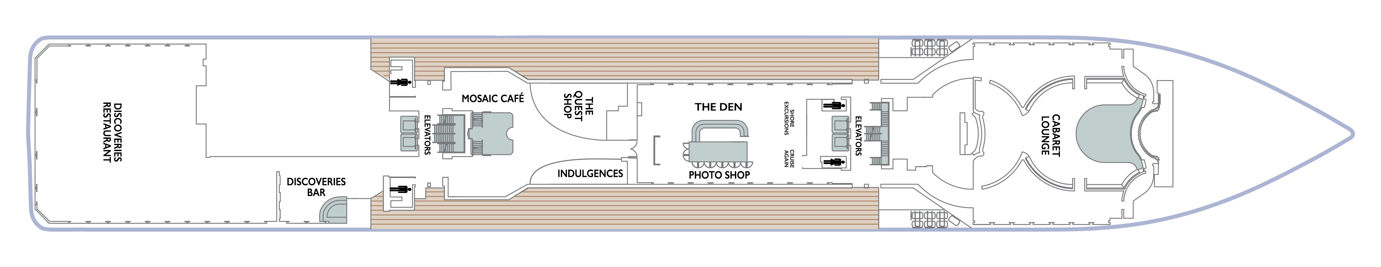 Azamara Quest, Deck 5: official cabin and venue layout