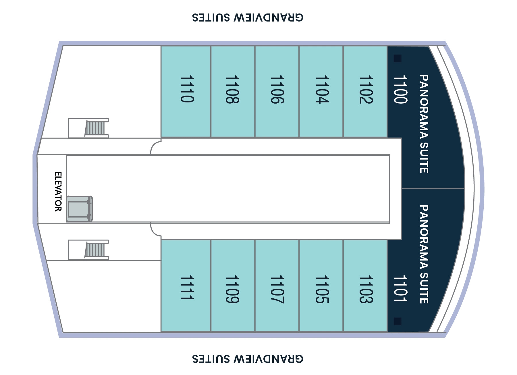 Azamara Quest, Deck 11: official cabin and venue layout