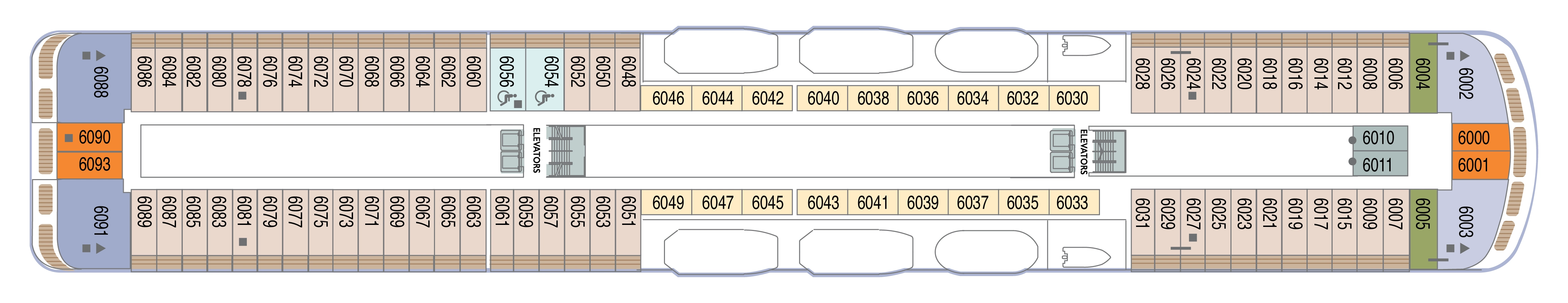 Azamara Quest, Deck 6: official cabin and venue layout