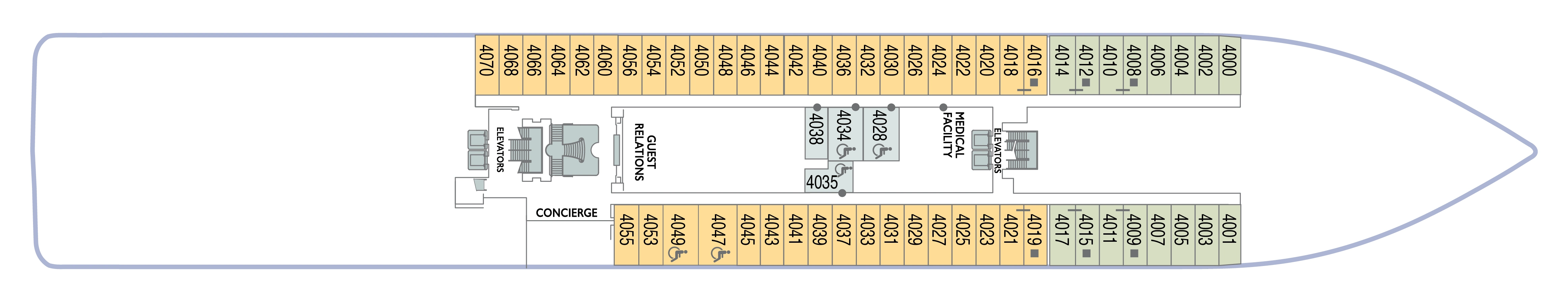 Azamara Quest, Deck 4: official cabin and venue layout