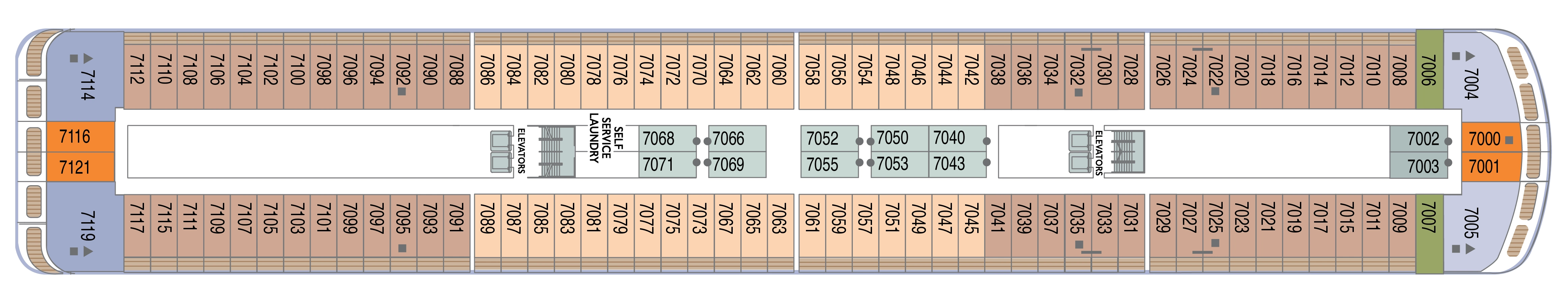 Azamara Quest, Deck 7: official cabin and venue layout