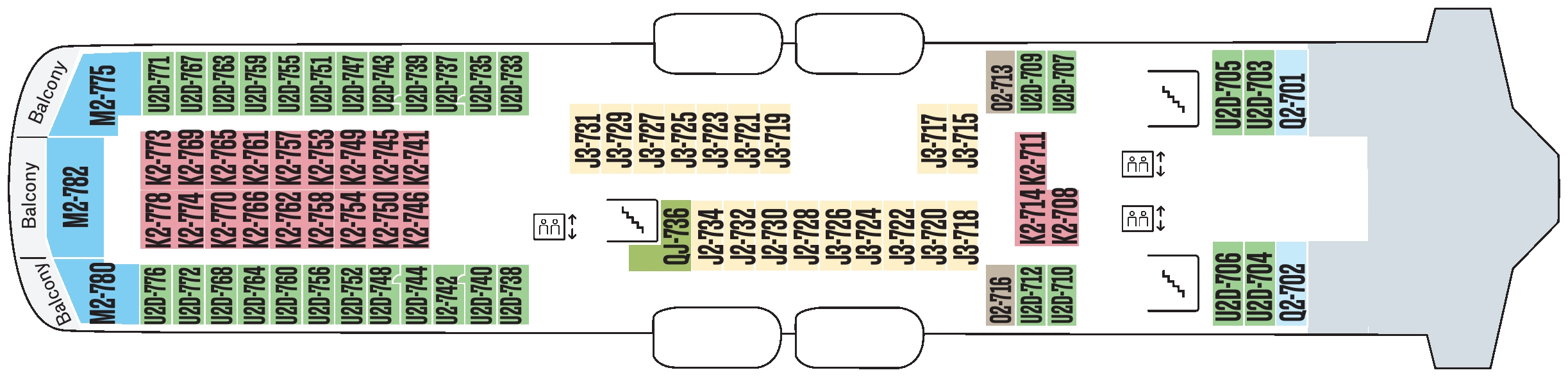 Midnatsol, Deck 7: official cabin and venue layout