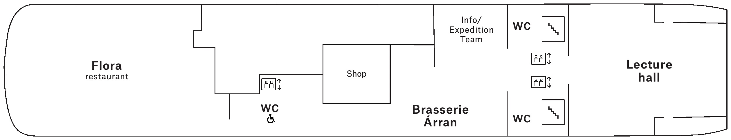 Midnatsol, Deck 5: official cabin and venue layout