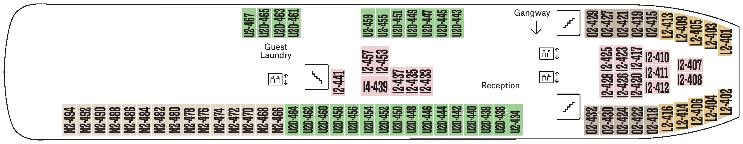 Midnatsol, Deck 4: official cabin and venue layout