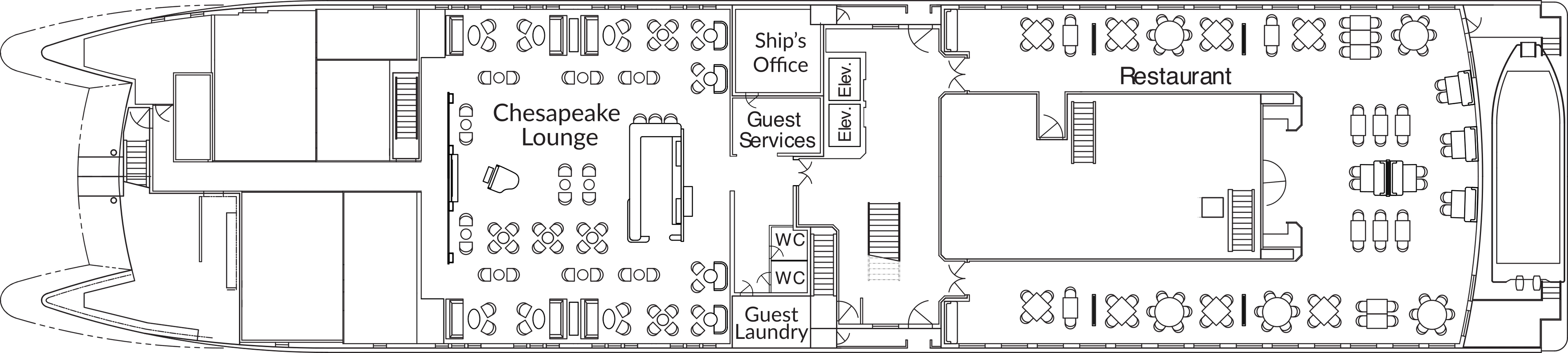 American Legend, Deck 1: official cabin and venue layout