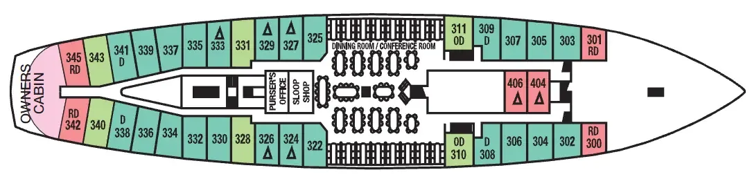 Star Clipper, Deck 2: official cabin and venue layout